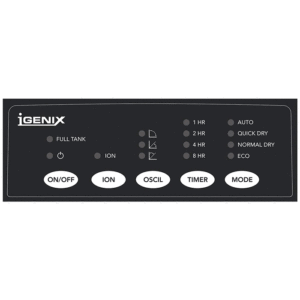 Igenix IG9807 Desiccant Dehumidifier Control Panel